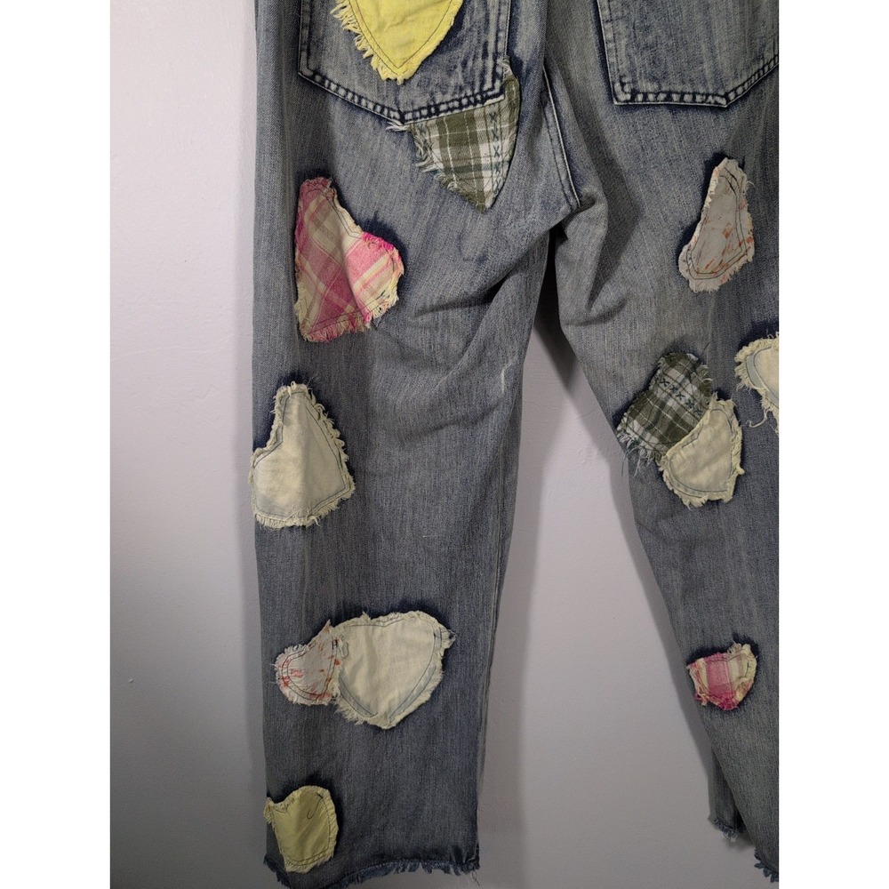 Blue Velvet Baggy Distressed Patchwork Boho Hippie Festival Jeans Large - Picture 12 of 16